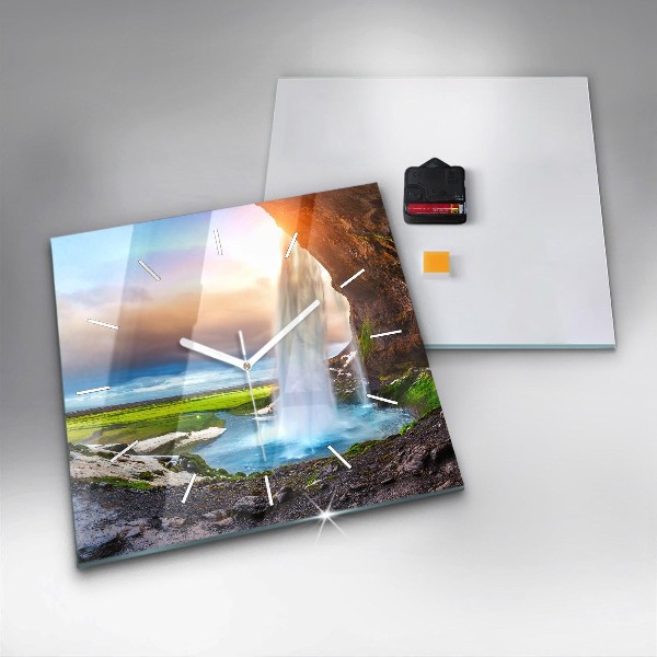 Ceas pătrat de perete din sticlă Cascada în Islanda