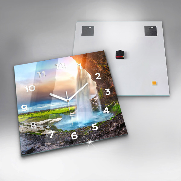 Ceas pătrat de perete din sticlă Cascada în Islanda