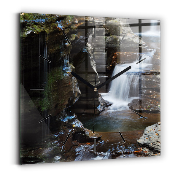 Ceas pătrat de perete din sticlă Cascada și stâncile Islandei