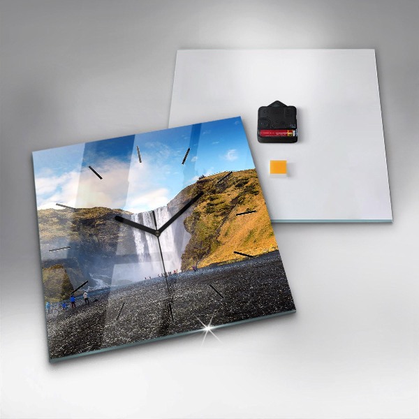 Ceas pătrat de perete din sticlă Cascada în Islanda