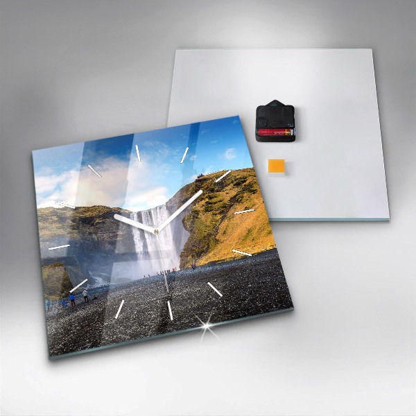 Ceas pătrat de perete din sticlă Cascada în Islanda