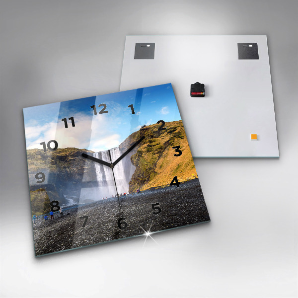 Ceas pătrat de perete din sticlă Cascada în Islanda