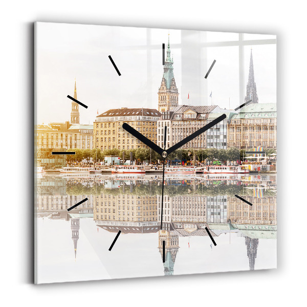 Ceas pătrat de perete din sticlă Râul Hamburg Germania