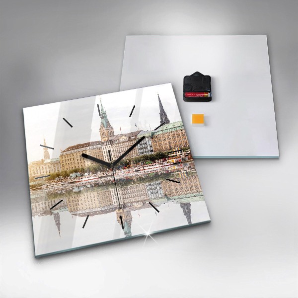 Ceas pătrat de perete din sticlă Râul Hamburg Germania
