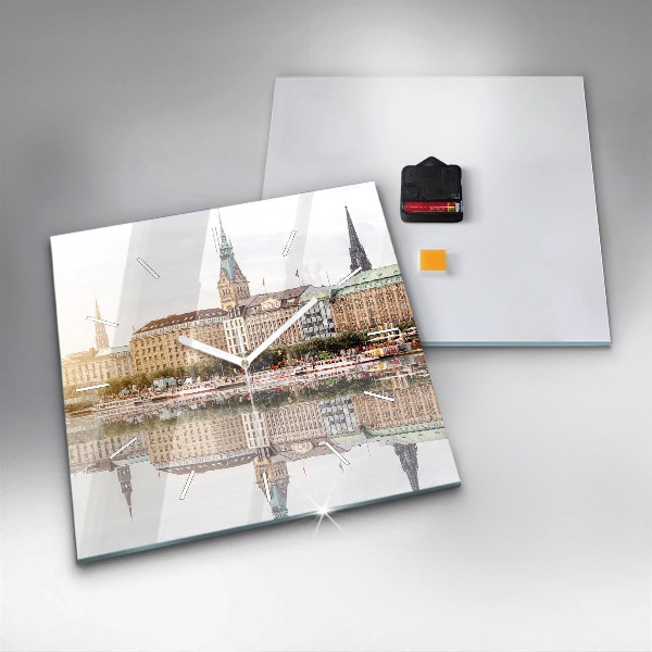 Ceas pătrat de perete din sticlă Râul Hamburg Germania