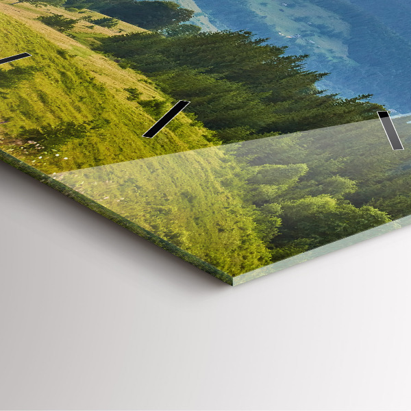 Ceas pătrat de perete din sticlă Peisaj cu păduri