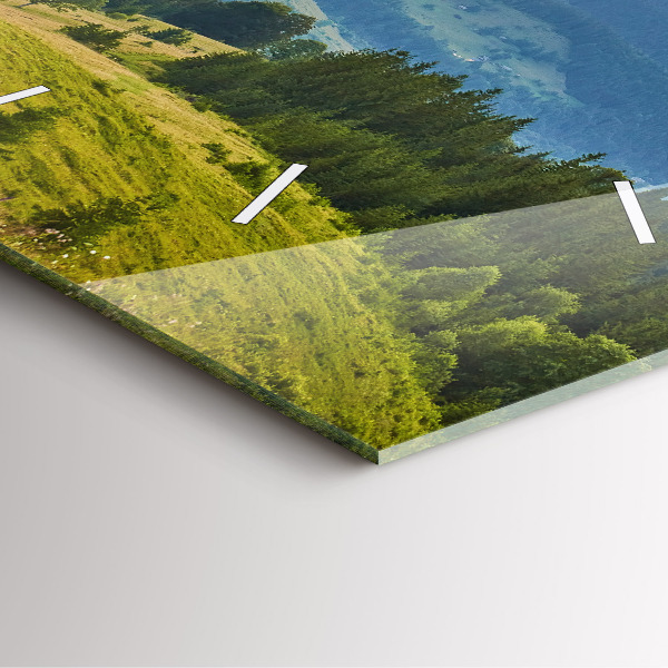 Ceas pătrat de perete din sticlă Peisaj cu păduri