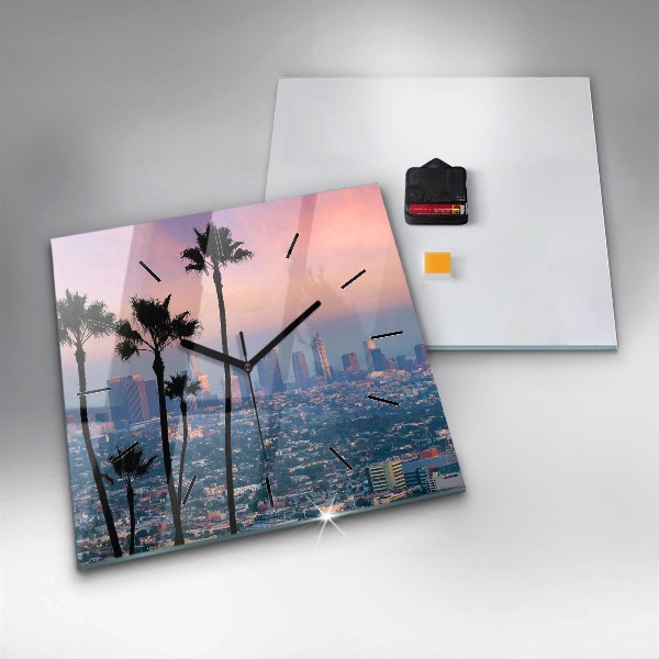 Ceas pătrat de perete din sticlă Apus de soare din Los Angeles