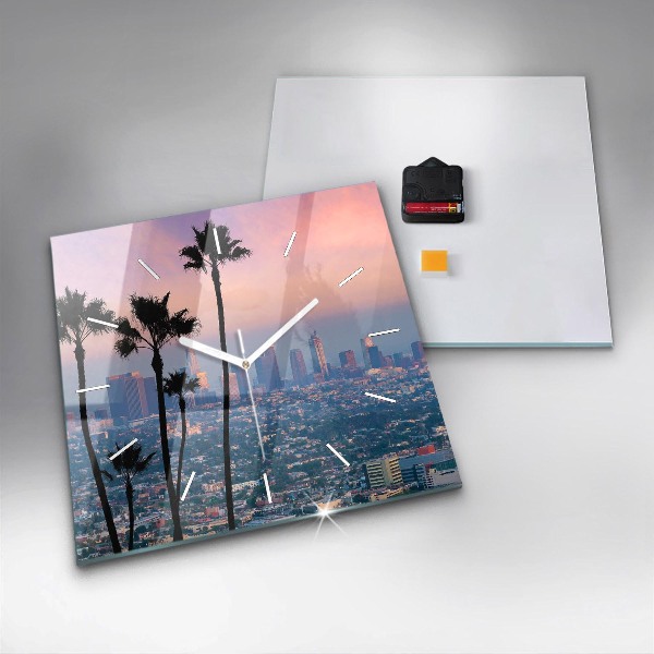 Ceas pătrat de perete din sticlă Apus de soare din Los Angeles