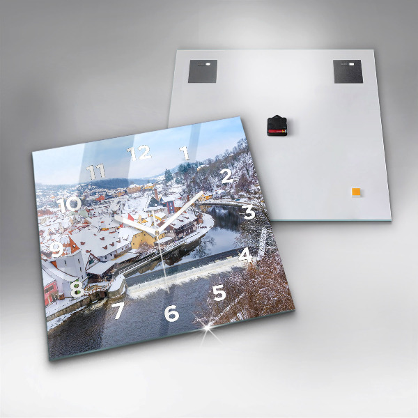 Ceas pătrat de perete din sticlă Panorama orasului iarna