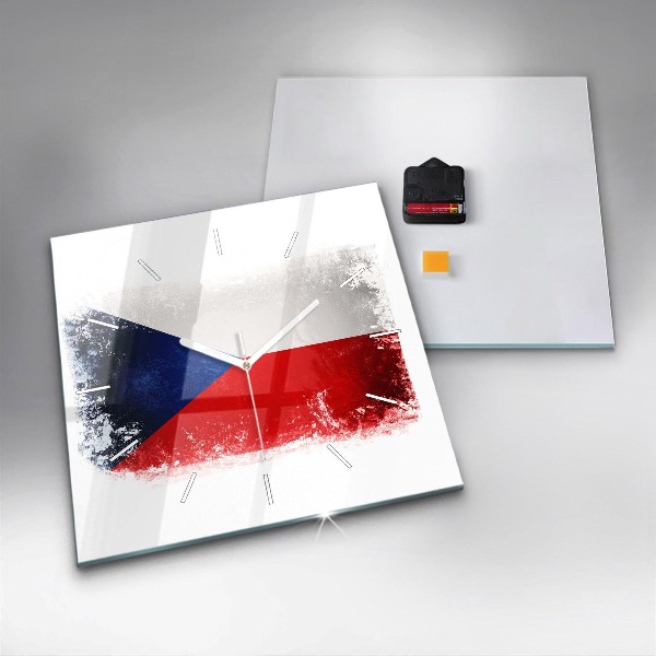 Ceas pătrat de perete din sticlă steag ceh