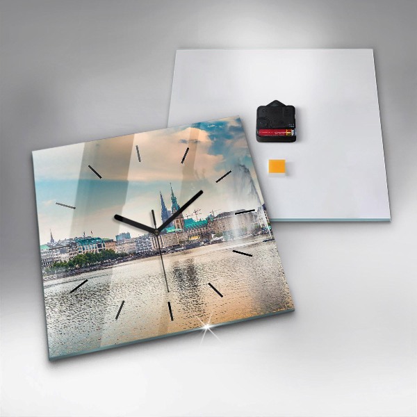 Ceas pătrat de perete din sticlă Binnenalster din Hamburg
