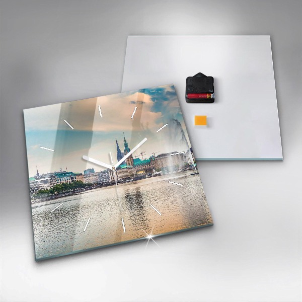 Ceas pătrat de perete din sticlă Binnenalster din Hamburg
