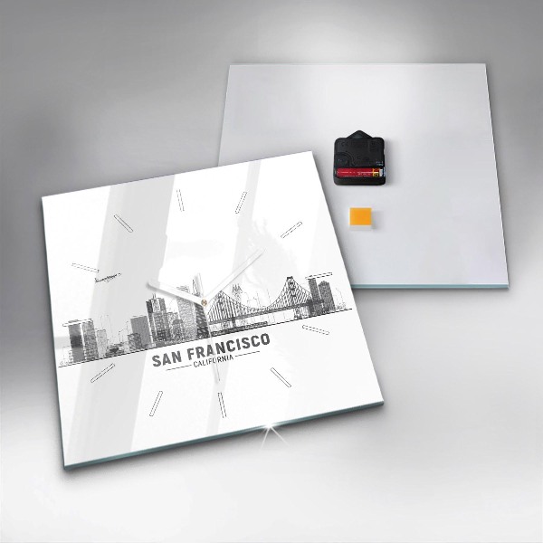 Ceas pătrat de perete din sticlă Panorama San Francisco