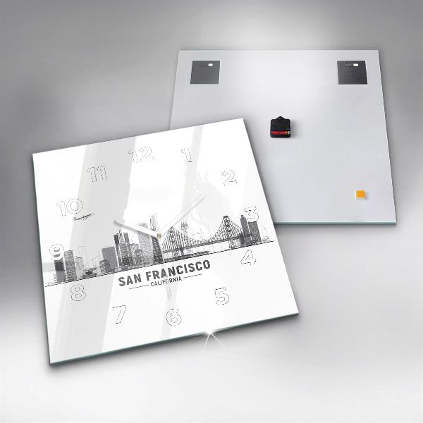 Ceas pătrat de perete din sticlă Panorama San Francisco