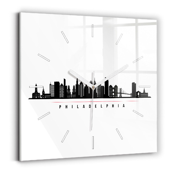 Ceas pătrat de perete din sticlă ilustrație Philadelphia