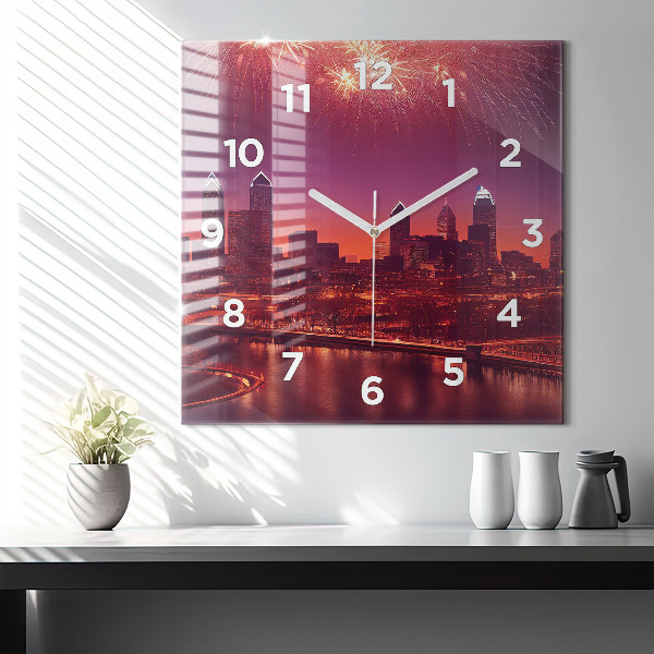 Ceas pătrat de perete din sticlă Oraș noaptea în Philadelphia