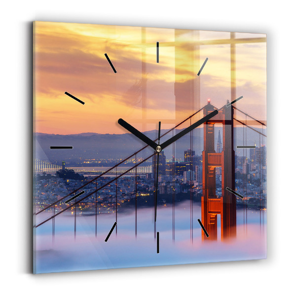Ceas pătrat de perete din sticlă Pod din San Francisco