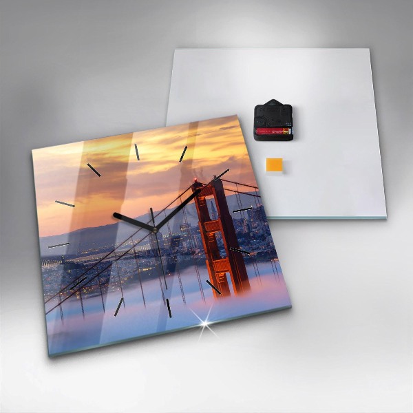 Ceas pătrat de perete din sticlă Pod din San Francisco