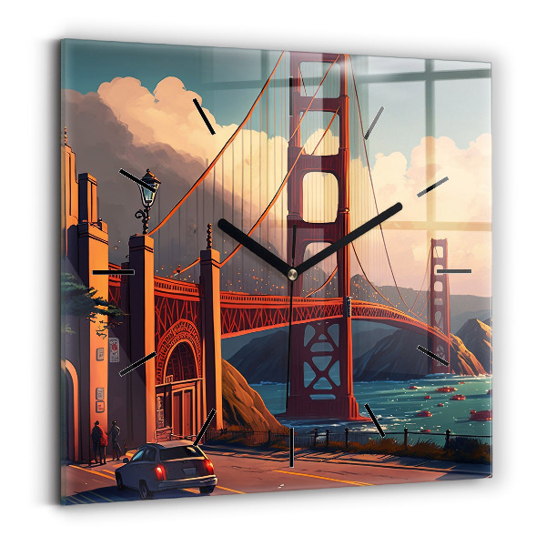 Ceas pătrat de perete din sticlă Pod din San Francisco
