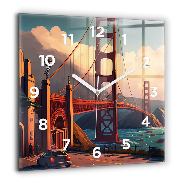 Ceas pătrat de perete din sticlă Pod din San Francisco