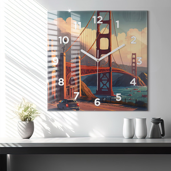 Ceas pătrat de perete din sticlă Pod din San Francisco