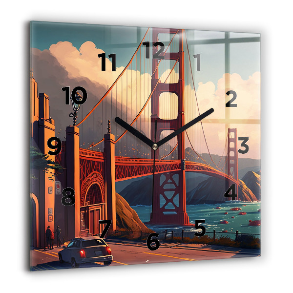 Ceas pătrat de perete din sticlă Pod din San Francisco