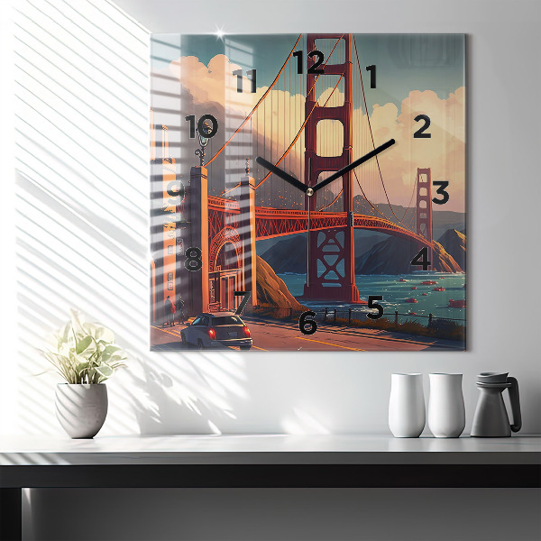 Ceas pătrat de perete din sticlă Pod din San Francisco
