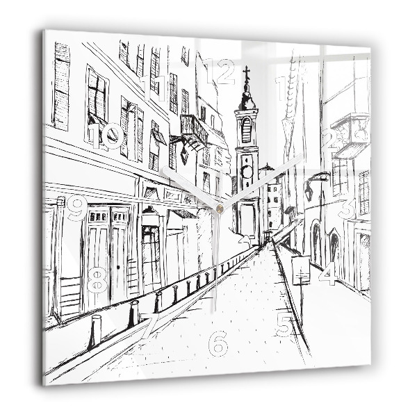 Ceas pătrat de perete din sticlă Desen al orașului Provence