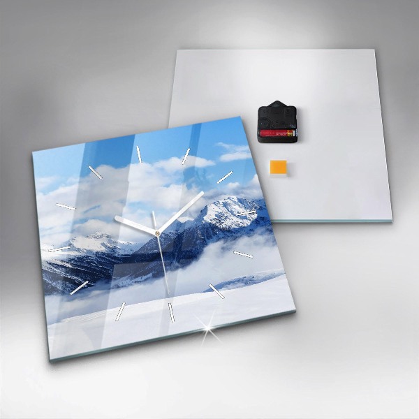 Ceas pătrat de perete din sticlă Panoramă montană