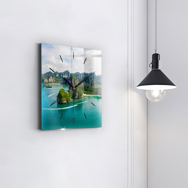 Ceas pătrat de perete din sticlă Insula din Thailanda