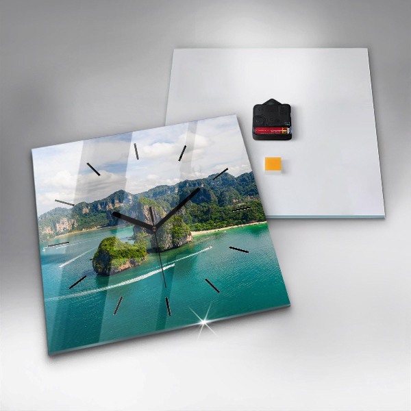 Ceas pătrat de perete din sticlă Insula din Thailanda