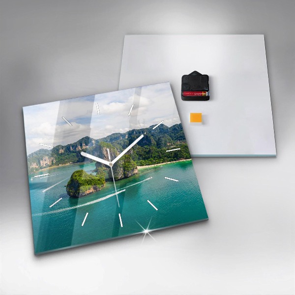 Ceas pătrat de perete din sticlă Insula din Thailanda