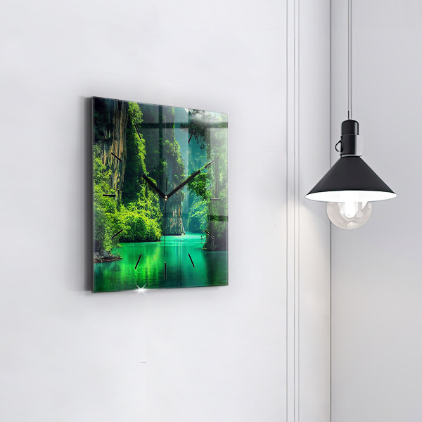 Ceas pătrat de perete din sticlă Peisaj natural din Thailanda