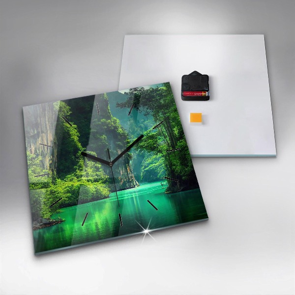 Ceas pătrat de perete din sticlă Peisaj natural din Thailanda