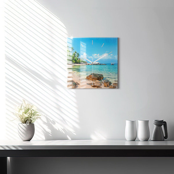Ceas pătrat de perete din sticlă Plaja frumoasa din Thailanda