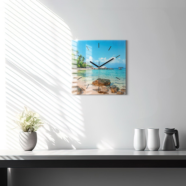 Ceas pătrat de perete din sticlă Plaja frumoasa din Thailanda