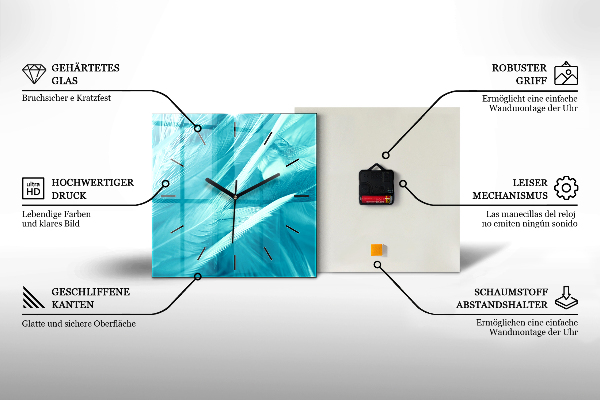 Ceas pătrat de perete din sticlă Triunghiuri abstracte metalice