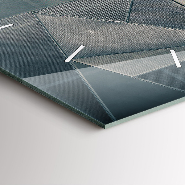 Ceas pătrat de perete din sticlă Triunghiuri abstracte metalice