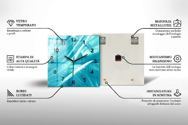 Ceas pătrat de perete din sticlă Triunghiuri abstracte metalice