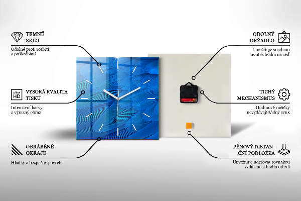 Ceas pătrat de perete din sticlă Triunghiuri abstracte metalice