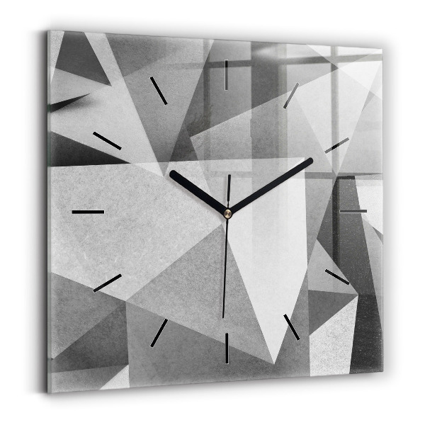 Ceas pătrat de perete din sticlă Abstracție geometrică gri