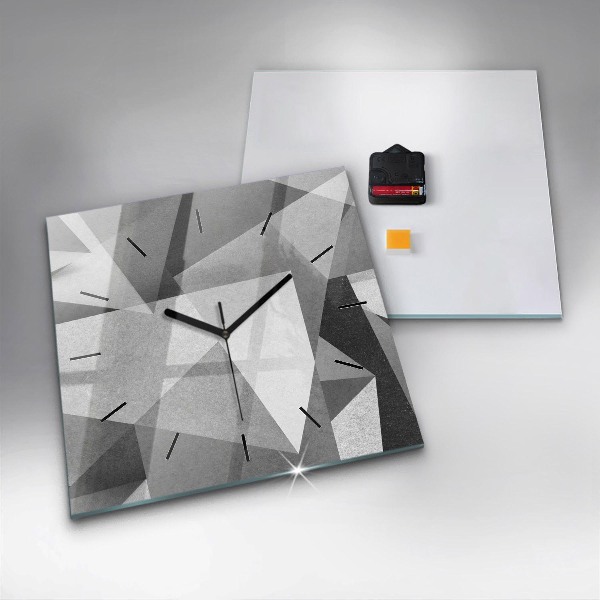 Ceas pătrat de perete din sticlă Abstracție geometrică gri