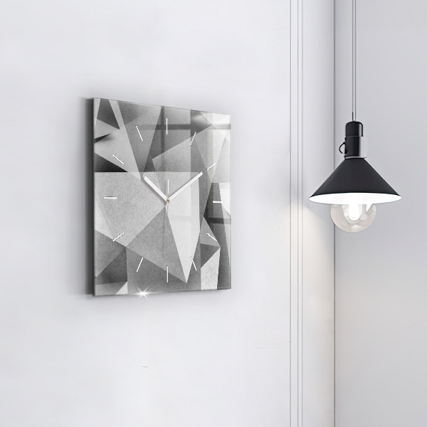 Ceas pătrat de perete din sticlă Abstracție geometrică gri