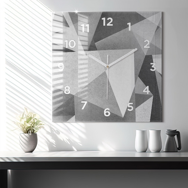 Ceas pătrat de perete din sticlă Abstracție geometrică gri