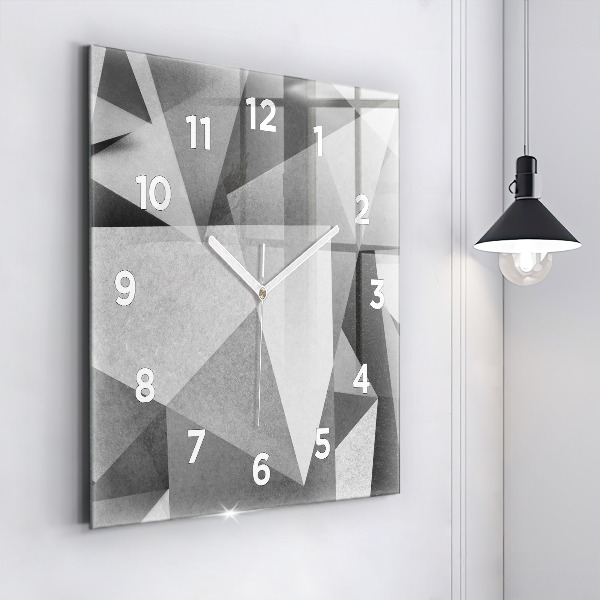 Ceas pătrat de perete din sticlă Abstracție geometrică gri