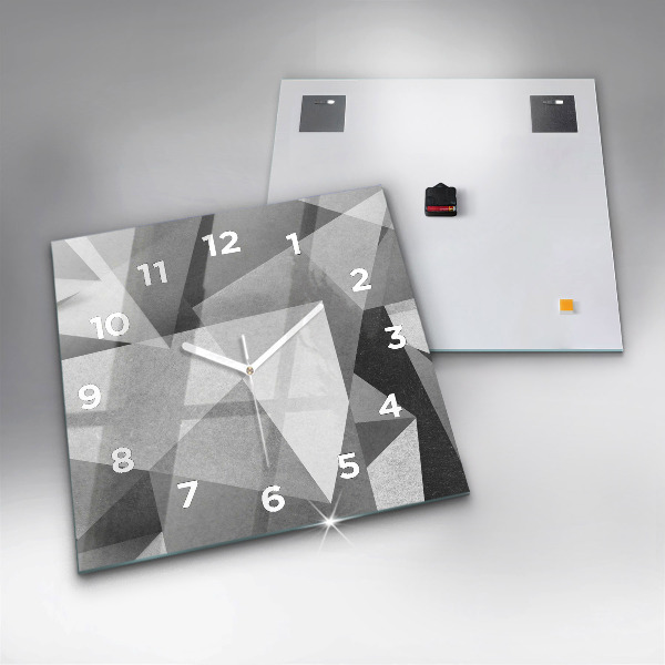 Ceas pătrat de perete din sticlă Abstracție geometrică gri