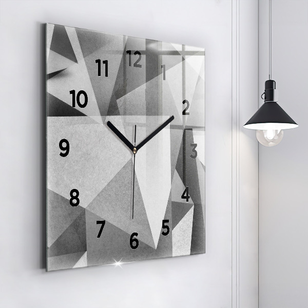 Ceas pătrat de perete din sticlă Abstracție geometrică gri