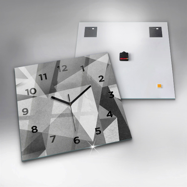 Ceas pătrat de perete din sticlă Abstracție geometrică gri
