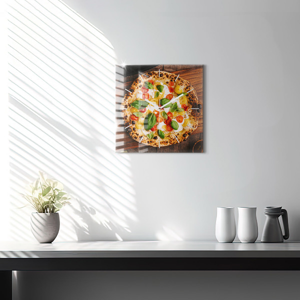 Ceas pătrat de perete din sticlă pizza italiană